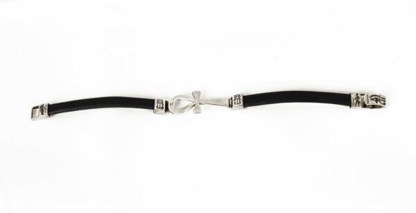 pulsera cuero con llave de la vida en plata
