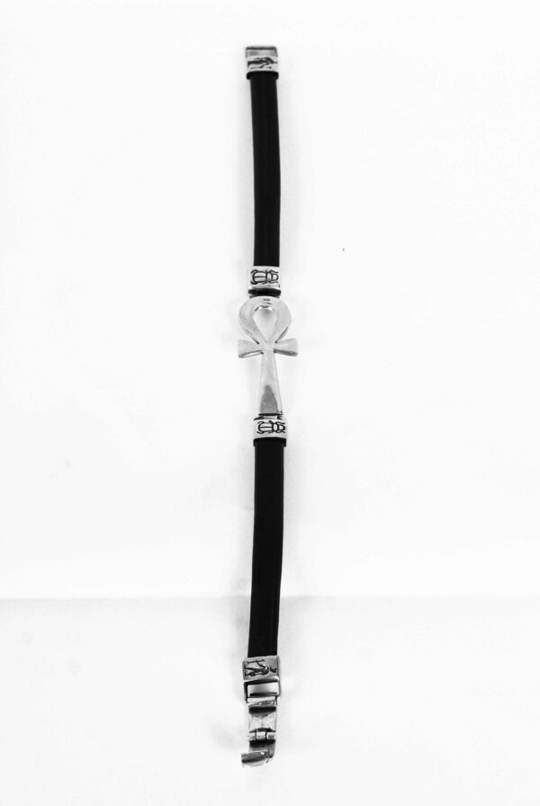 Pulsera de cuero con llave de la vida en plata - Imagen 3