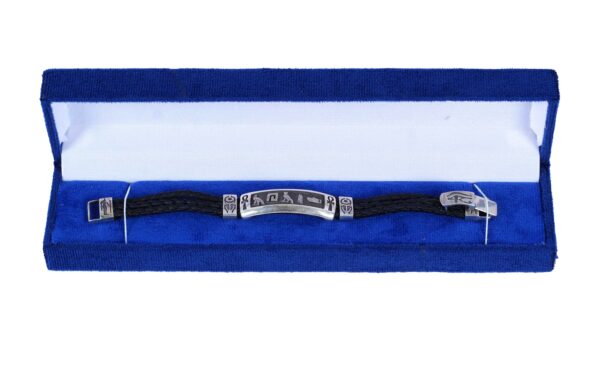 Pulsera de cuero con el nombre en jeroglifico en plata