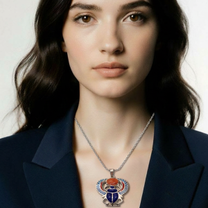 colgante de escarbajo en plata , lapizlauli ,coral y turquesa